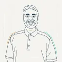 Line-art illustration of Karan Nair