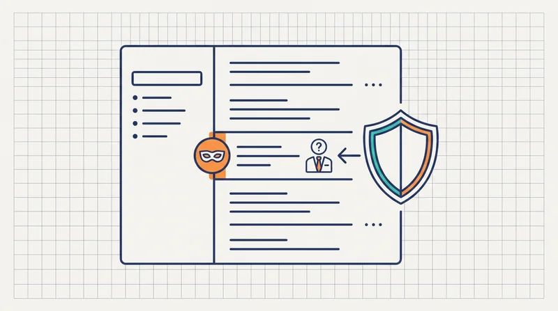 Line-art header: a suspicious impersonation email being intercepted by a security filter