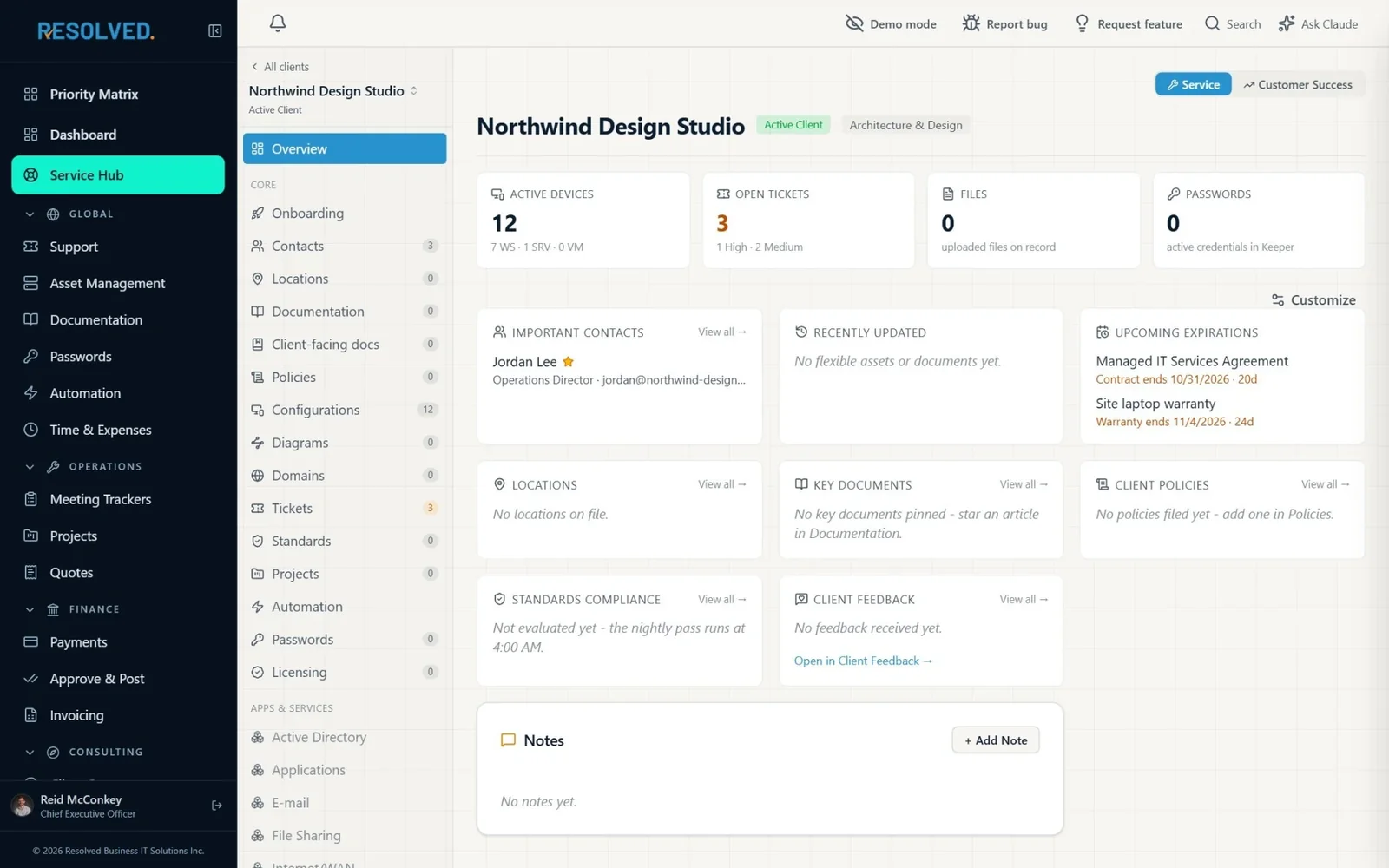 Resolved OS Client overview screen
